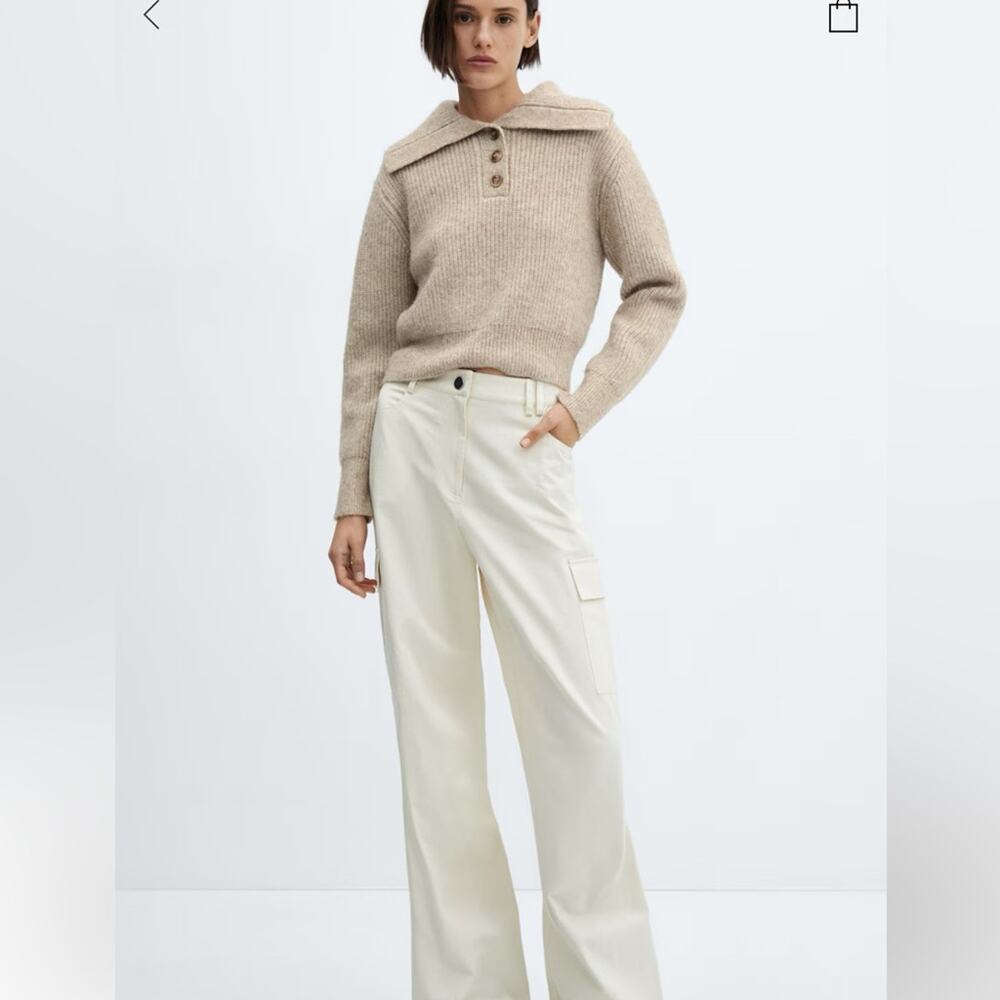 Mango CAMP-COLLAR KNIT SWEATER Sand XS - Picture 2 of 12